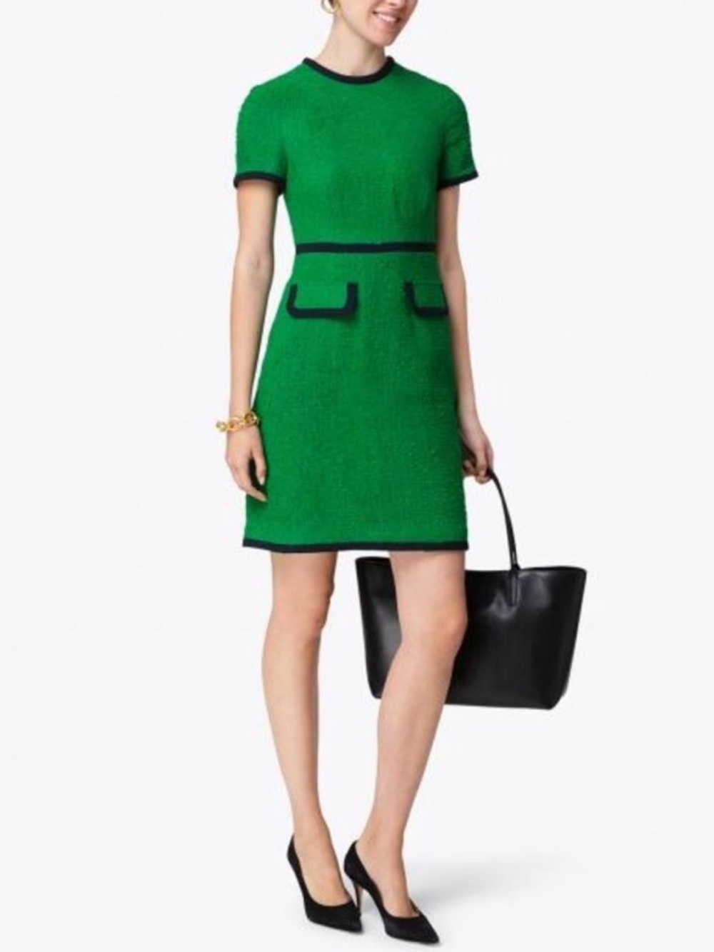 L.K.Bennett Anita Tweed Shift Dress Fern Green Size US 8